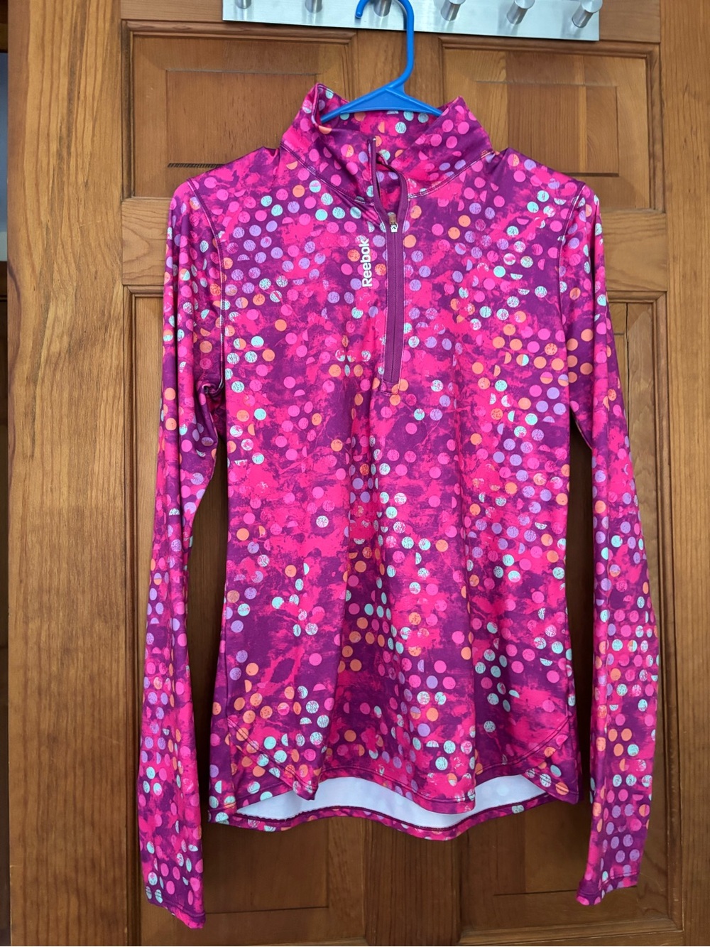 Reebok Magenta Polka Dot Half-Zip Athletic Pullover